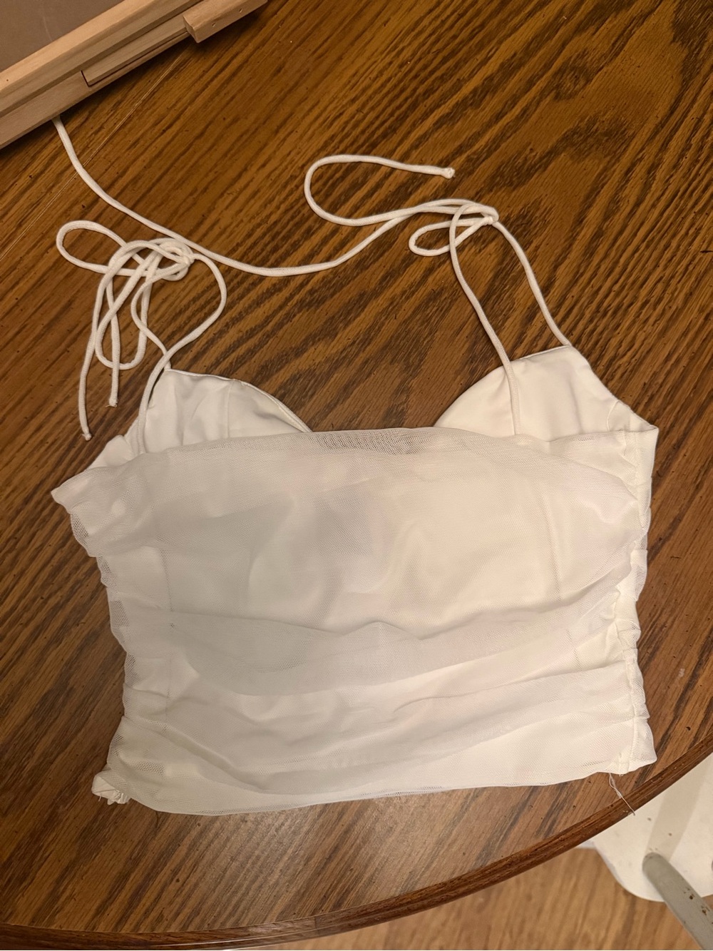 White Ruched Bustier Crop Top with Tie Straps - Picture 2 of 3